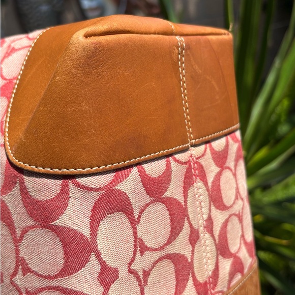 COACH Signature Logo Red and Brown Tote - Picture 7 of 16